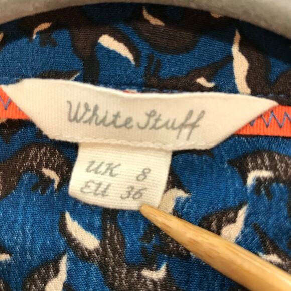 White Stuff Teal Brown Fox Pattern Women's Top‎ Blouse Size UK 8 Boho - Picture 2 of 7